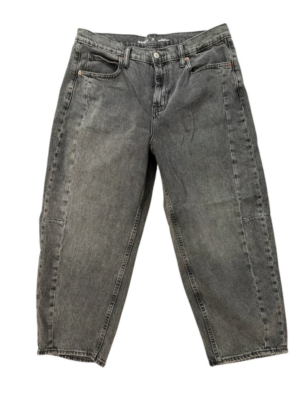 Old Navy High-Rise Barrel Leg Ankle Jeans Women’s Size 14 PETITE Gray Wash Denim